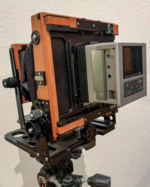 ALVANDI Hasselblad CF-39 digital back and Graflok adapter mounted on Chamonix 45-F2 camera